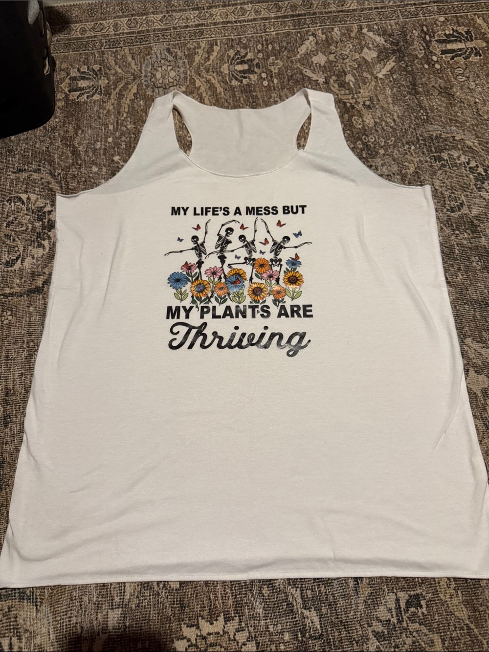 White Graphic Tank Top - My Plants Are Thriving - XL